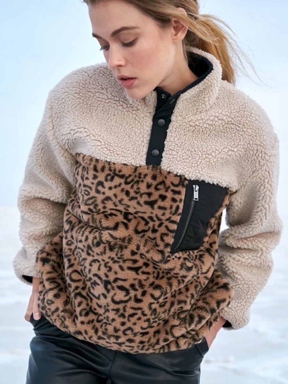 Rails Saga Cream Leopard Mix Oversized Teddy Coat XS/S